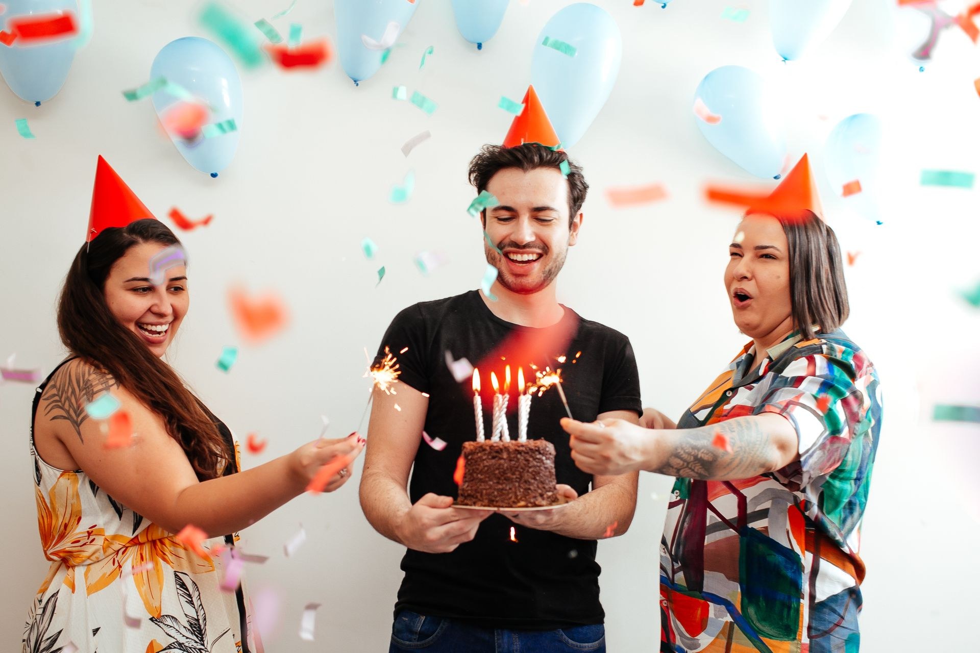 Colourful birthday celebration with balloons